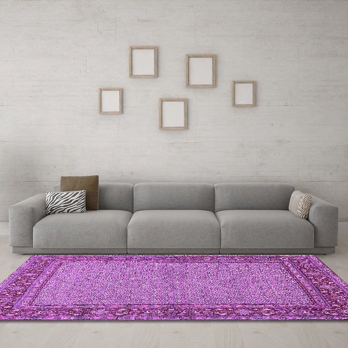 Machine Washable Persian Purple Traditional Area Rugs in a Living Room, wshtr951pur
