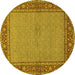 Round Persian Yellow Traditional Rug, tr951yw