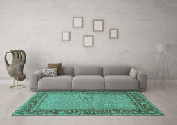 Machine Washable Persian Turquoise Traditional Area Rugs in a Living Room,, wshtr951turq