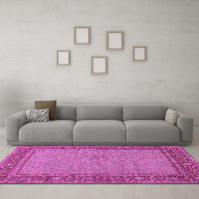 Machine Washable Persian Pink Traditional Rug in a Living Room, wshtr951pnk
