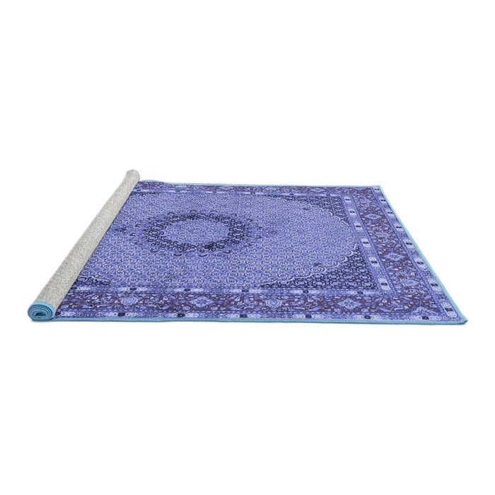 Sideview of Machine Washable Medallion Blue Traditional Rug, wshtr952blu