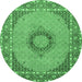 Round Medallion Emerald Green Traditional Rug, tr952emgrn