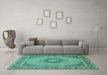 Machine Washable Medallion Turquoise Traditional Area Rugs in a Living Room,, wshtr952turq