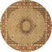 Round Machine Washable Medallion Brown Traditional Rug, wshtr952brn