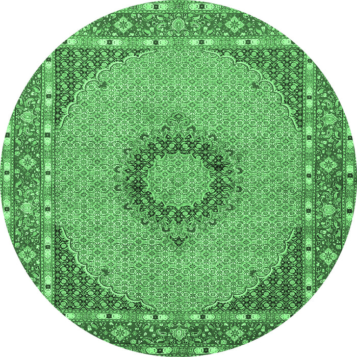 Round Machine Washable Medallion Emerald Green Traditional Area Rugs, wshtr952emgrn