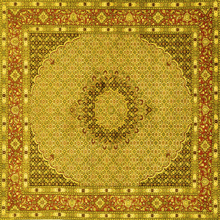 Square Machine Washable Medallion Yellow Traditional Rug, wshtr952yw