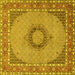 Square Machine Washable Medallion Yellow Traditional Rug, wshtr952yw