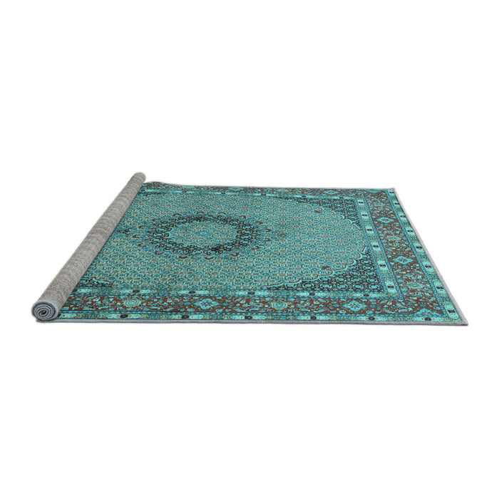 Sideview of Machine Washable Medallion Light Blue Traditional Rug, wshtr952lblu