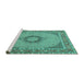 Sideview of Machine Washable Medallion Turquoise Traditional Area Rugs, wshtr952turq