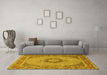 Machine Washable Medallion Yellow Traditional Rug in a Living Room, wshtr952yw