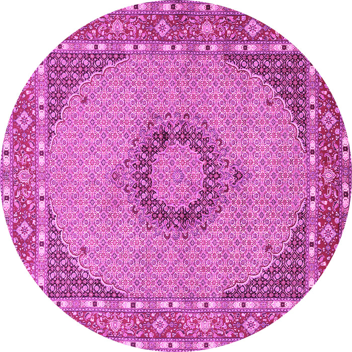 Round Machine Washable Medallion Pink Traditional Rug, wshtr952pnk