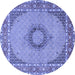 Round Machine Washable Medallion Blue Traditional Rug, wshtr952blu