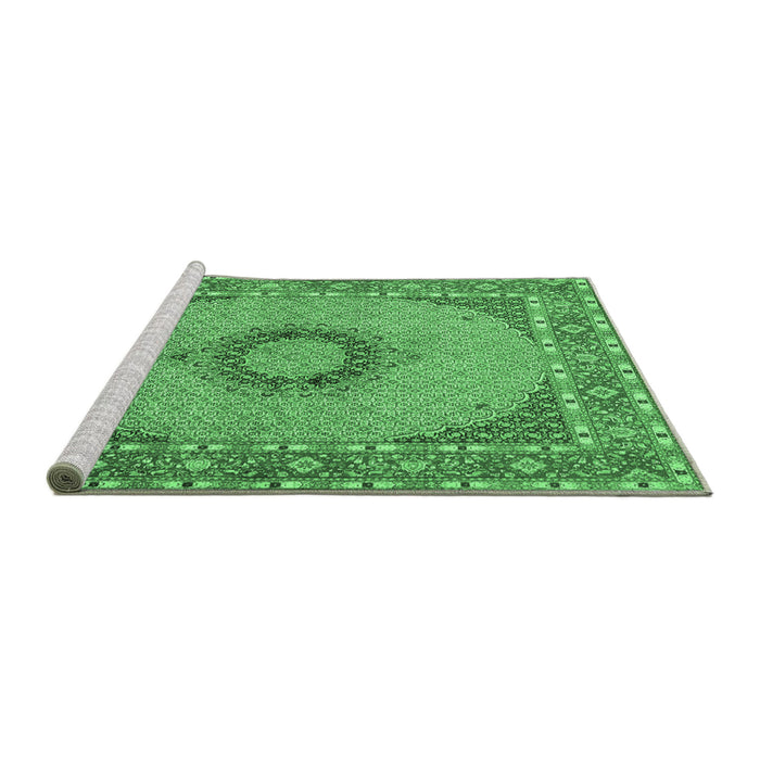 Sideview of Machine Washable Medallion Emerald Green Traditional Area Rugs, wshtr952emgrn
