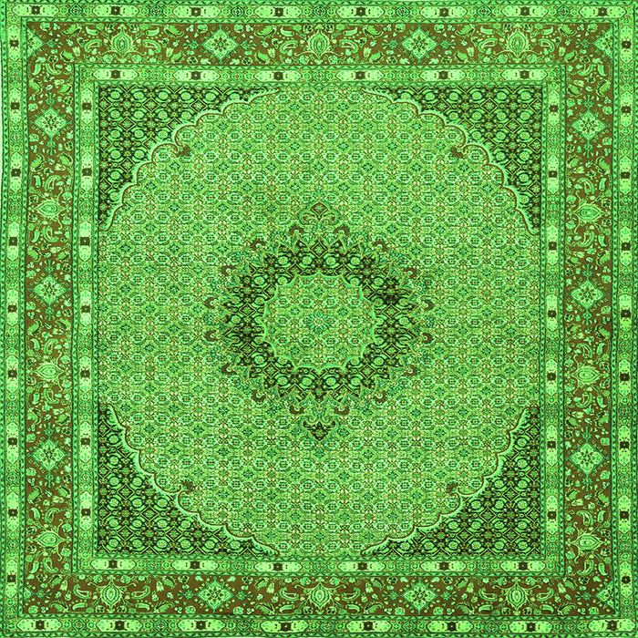Round Machine Washable Medallion Green Traditional Area Rugs, wshtr952grn