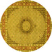 Round Machine Washable Medallion Yellow Traditional Rug, wshtr952yw