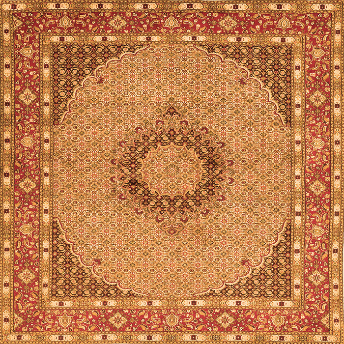 Round Machine Washable Medallion Orange Traditional Area Rugs, wshtr952org