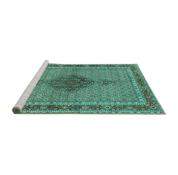 Sideview of Machine Washable Persian Turquoise Traditional Area Rugs, wshtr953turq