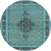 Round Machine Washable Persian Light Blue Traditional Rug, wshtr953lblu