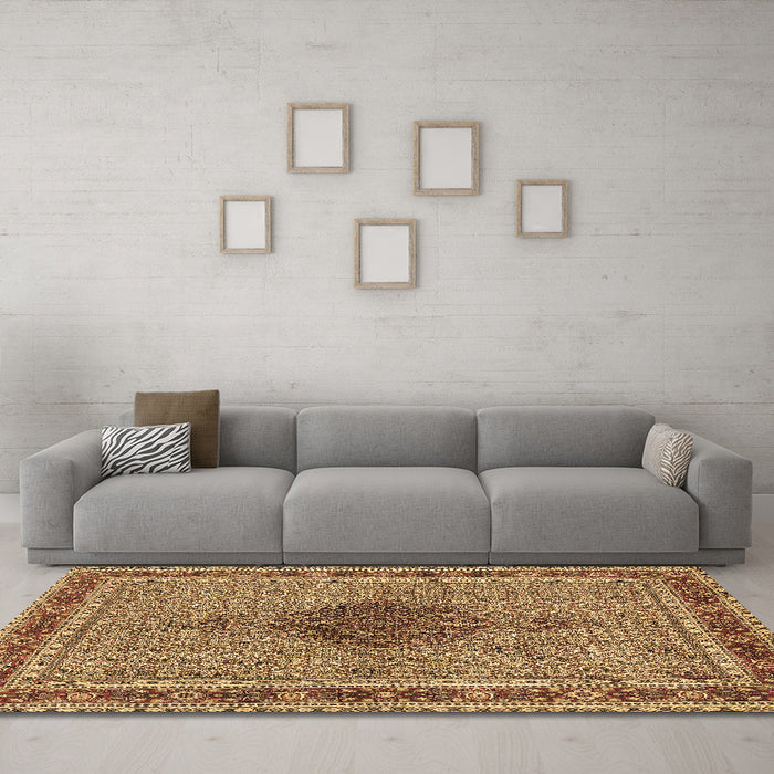 Machine Washable Persian Brown Traditional Rug in a Living Room,, wshtr953brn