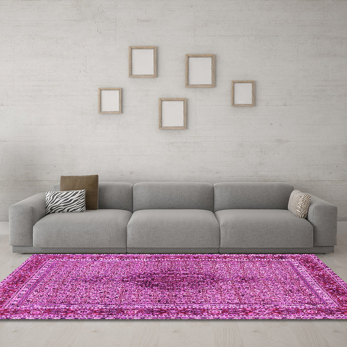 Machine Washable Persian Pink Traditional Rug in a Living Room, wshtr953pnk