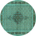 Round Machine Washable Persian Turquoise Traditional Area Rugs, wshtr953turq