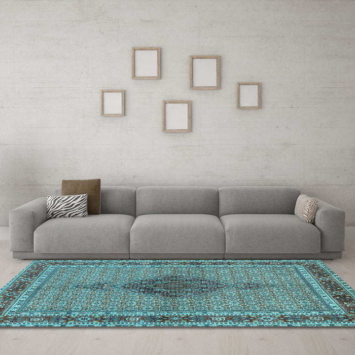 Machine Washable Persian Light Blue Traditional Rug in a Living Room, wshtr953lblu