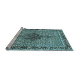 Sideview of Machine Washable Persian Light Blue Traditional Rug, wshtr953lblu