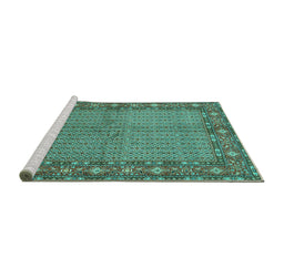 Sideview of Machine Washable Persian Turquoise Traditional Area Rugs, wshtr954turq