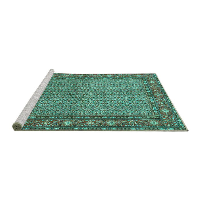 Sideview of Machine Washable Persian Turquoise Traditional Area Rugs, wshtr954turq