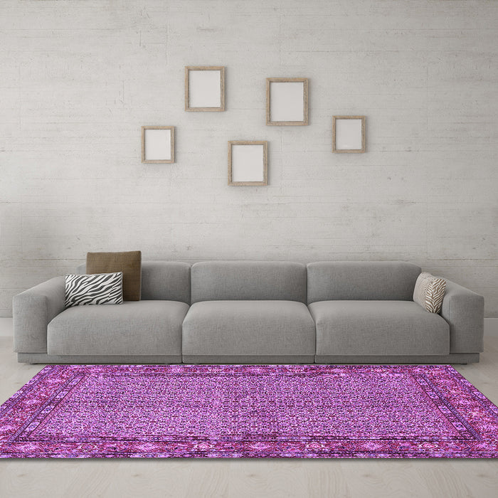 Machine Washable Persian Purple Traditional Area Rugs in a Living Room, wshtr954pur