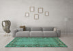 Machine Washable Persian Turquoise Traditional Area Rugs in a Living Room,, wshtr954turq