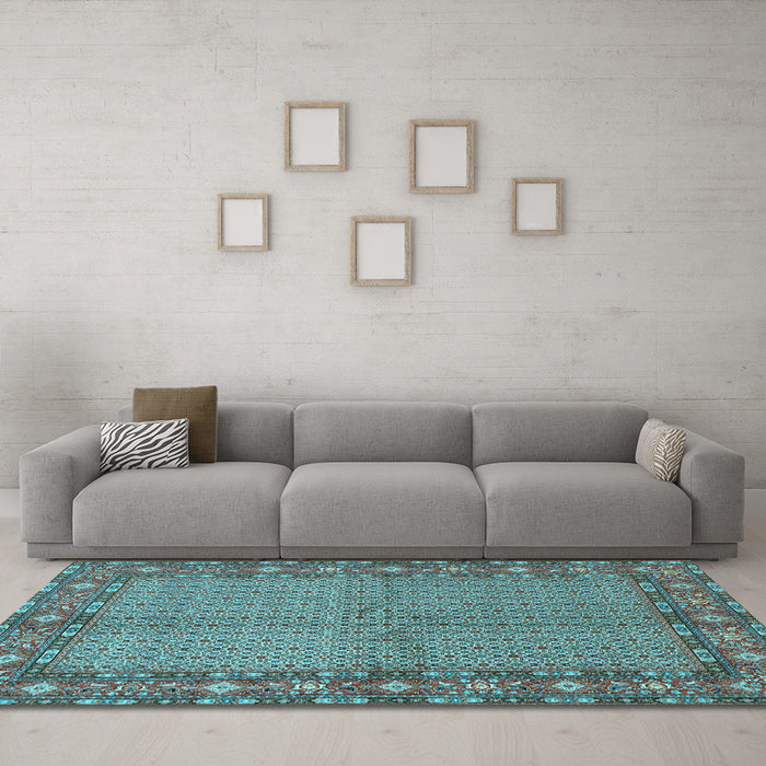 Machine Washable Persian Light Blue Traditional Rug in a Living Room, wshtr954lblu