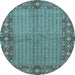 Round Machine Washable Persian Light Blue Traditional Rug, wshtr954lblu