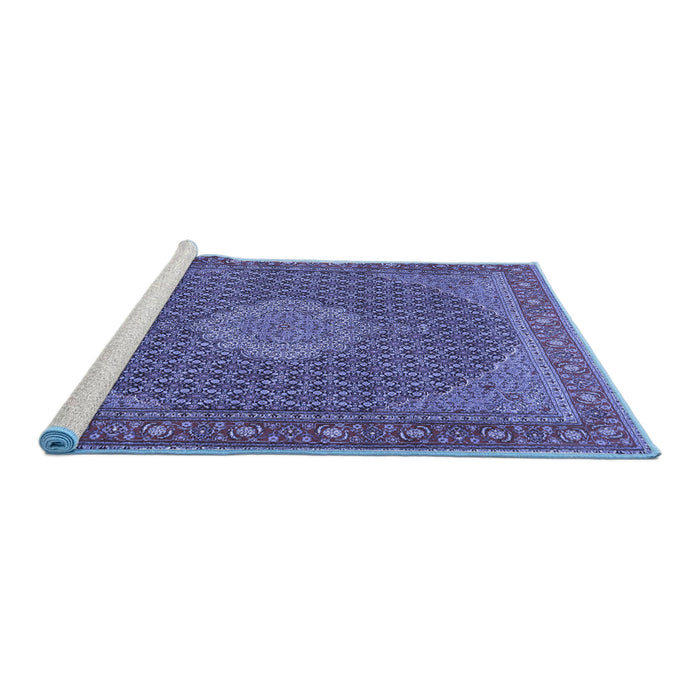 Sideview of Machine Washable Persian Blue Traditional Rug, wshtr955blu