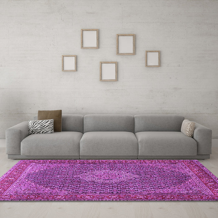 Machine Washable Persian Purple Traditional Area Rugs in a Living Room, wshtr955pur