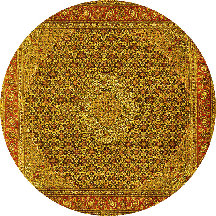 Round Persian Yellow Traditional Rug, tr955yw