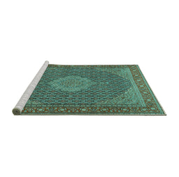 Sideview of Machine Washable Persian Turquoise Traditional Area Rugs, wshtr955turq