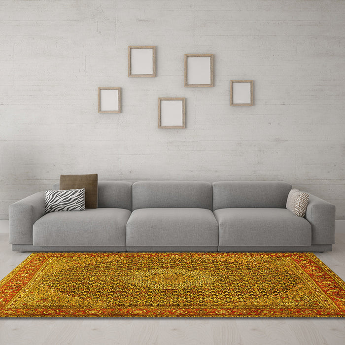 Machine Washable Persian Yellow Traditional Rug in a Living Room, wshtr955yw