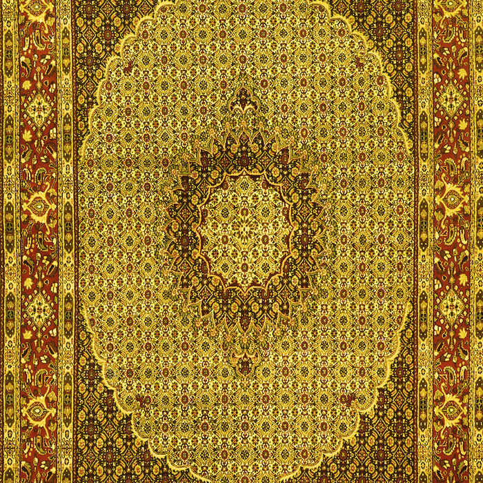 Machine Washable Medallion Yellow Traditional Rug, wshtr956yw