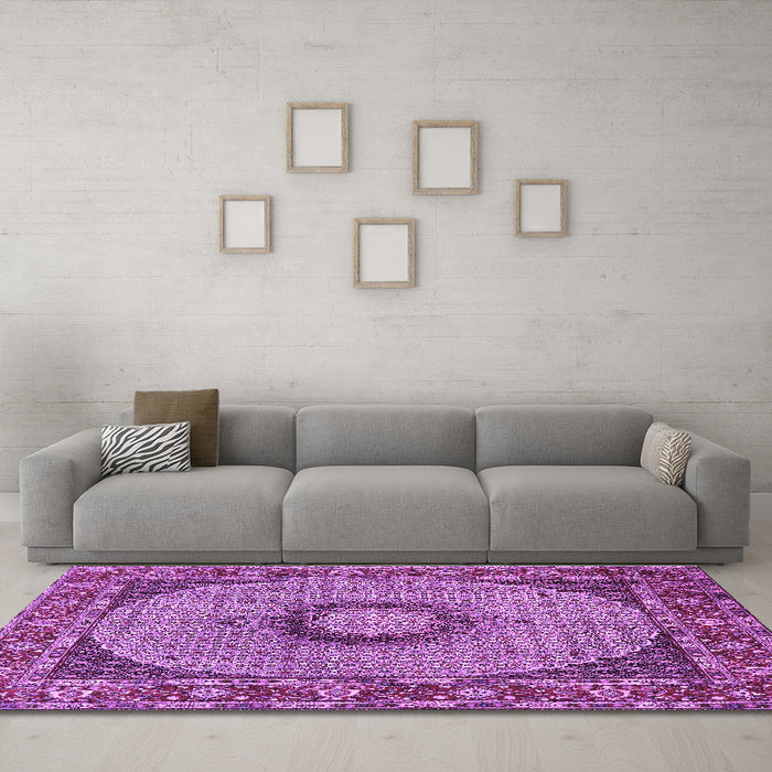 Machine Washable Medallion Purple Traditional Area Rugs in a Living Room, wshtr956pur