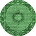 Round Machine Washable Medallion Emerald Green Traditional Area Rugs, wshtr956emgrn