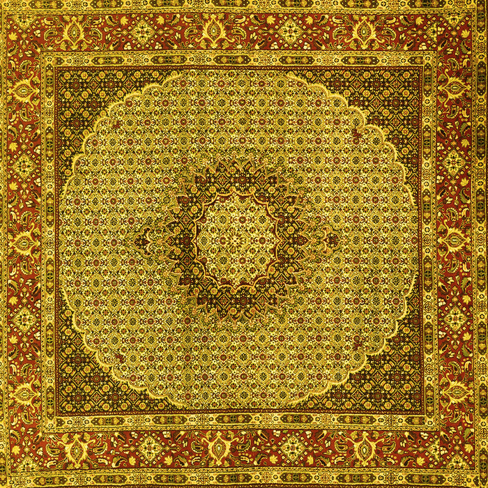 Square Machine Washable Medallion Yellow Traditional Rug, wshtr956yw