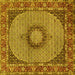 Square Machine Washable Medallion Yellow Traditional Rug, wshtr956yw