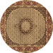 Round Machine Washable Medallion Brown Traditional Rug, wshtr956brn