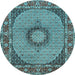 Round Machine Washable Medallion Light Blue Traditional Rug, wshtr956lblu