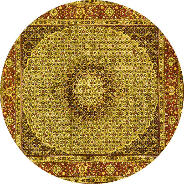 Round Machine Washable Medallion Yellow Traditional Rug, wshtr956yw