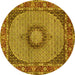 Round Machine Washable Medallion Yellow Traditional Rug, wshtr956yw