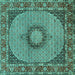 Square Machine Washable Medallion Turquoise Traditional Area Rugs, wshtr956turq