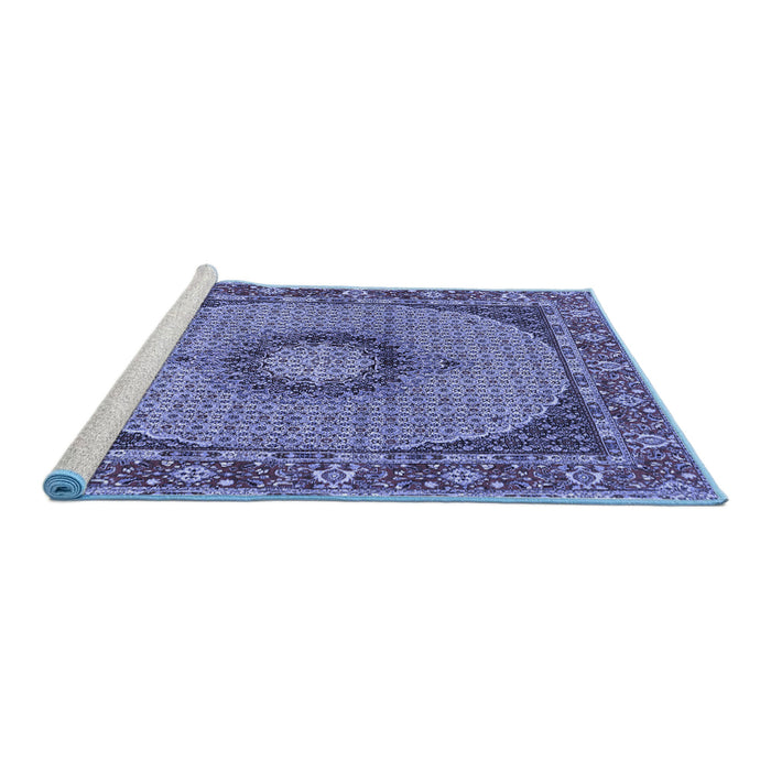 Sideview of Machine Washable Medallion Blue Traditional Rug, wshtr956blu