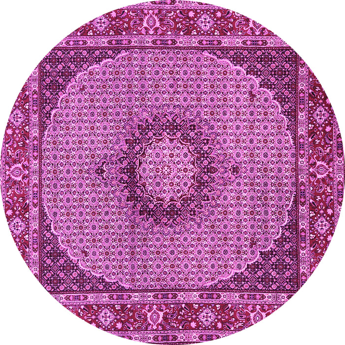 Round Machine Washable Medallion Pink Traditional Rug, wshtr956pnk